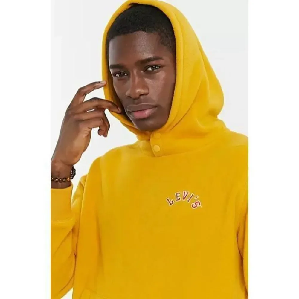 Men's Levi's Logo Polar Fleece Hoodie Sweatshirt Golden Yellow New with Tags L